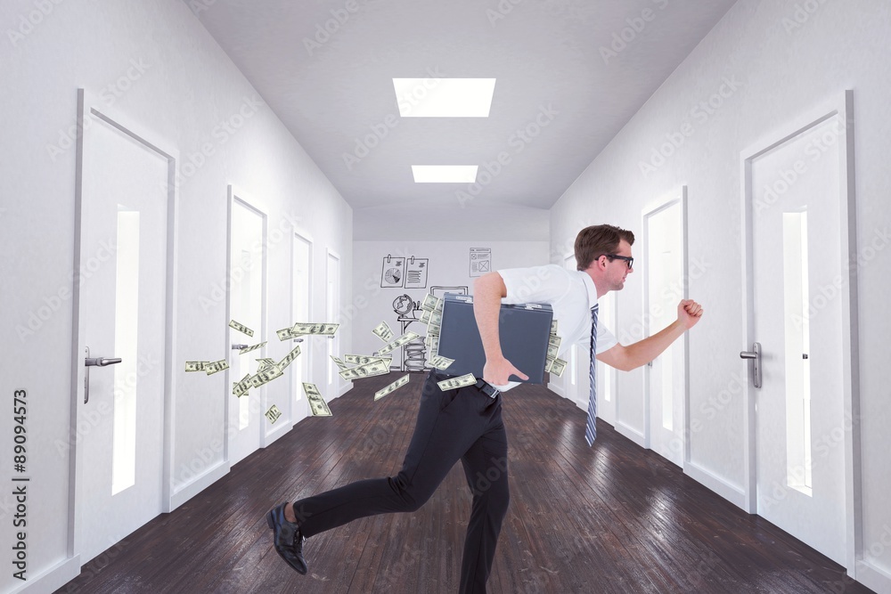 Composite image of running businessman