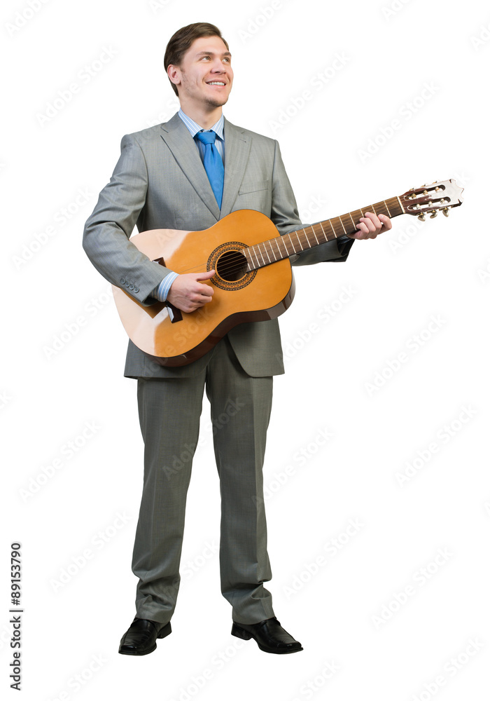 Businessman playing guitar