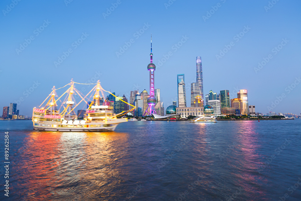 Beautiful Shanghai skyline at night,，China