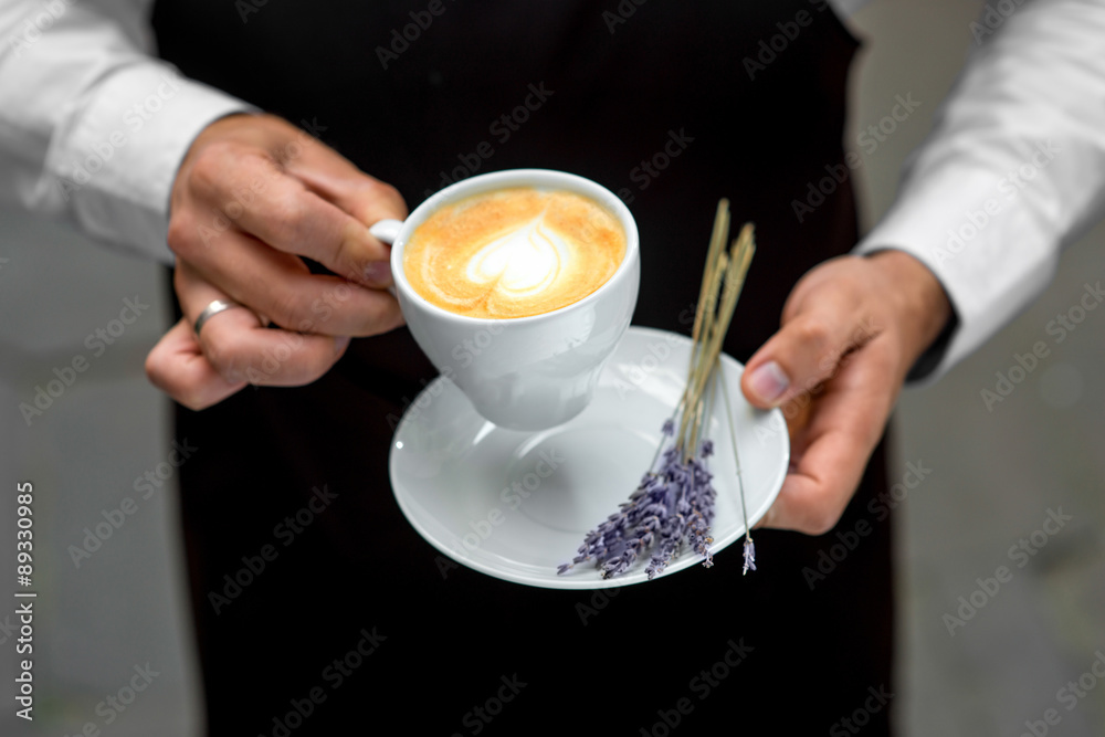 Holding lavander cappuccino