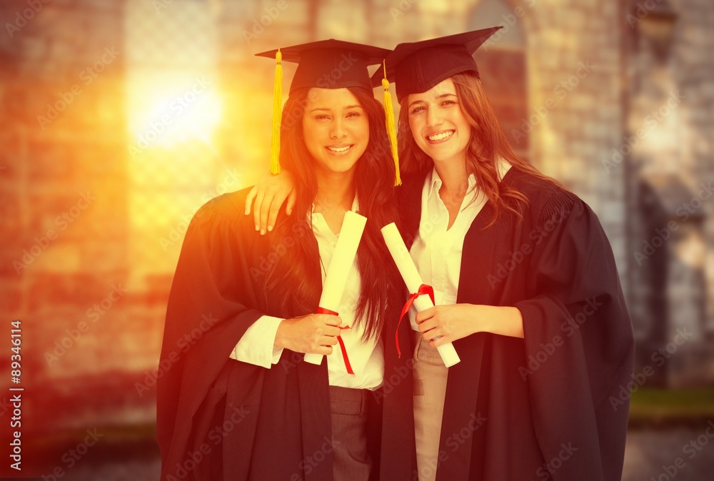 Composite image of two women embracing each other 