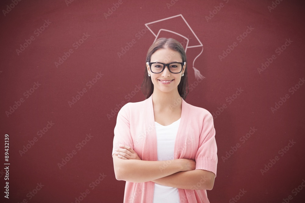 Composite image of pretty brunette smiling at camera