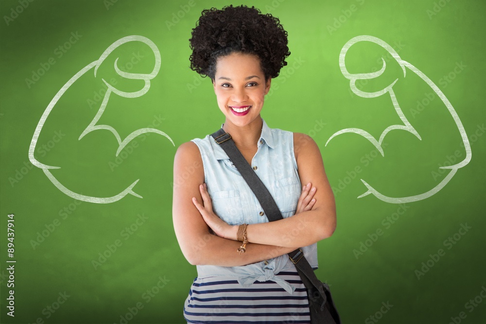 Composite image of portrait of casual young woman 