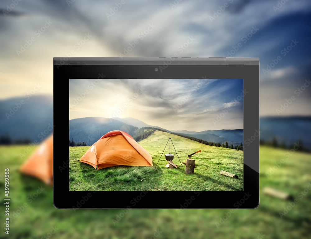 Photos mountain landscape with a tent