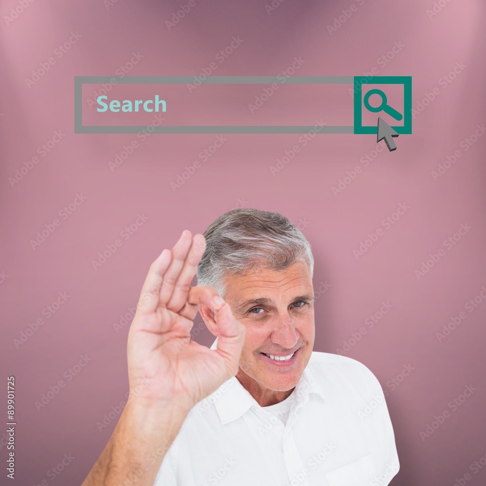 Composite image of casual man showing ok sign to camera