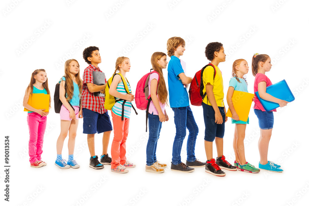 School kids with backpacks and textbooks