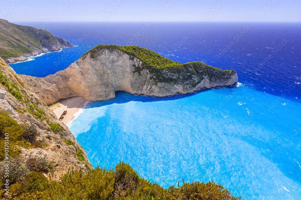 Beautiful Navagio Beach (Shipwreck beach) on Zakynthos Island, Greece