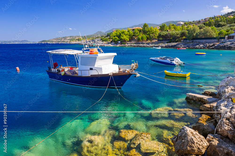 Fishing boats at the coast of Zakynthos, Greece