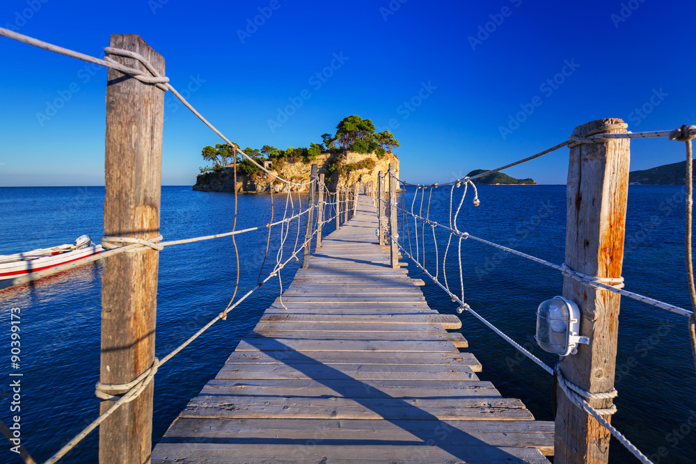 Hanging bridge to the island, Zakhynthos in Greece