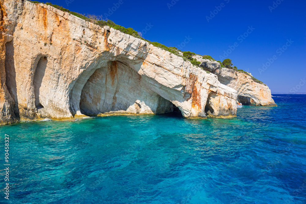 Blue caves at the cliff of Zakynthos island, Greece