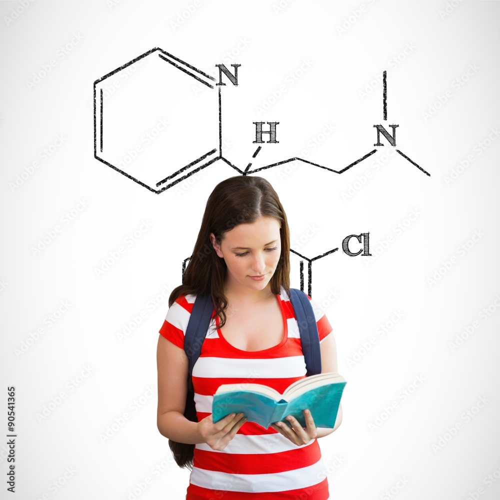 Composite image of student reading book in library