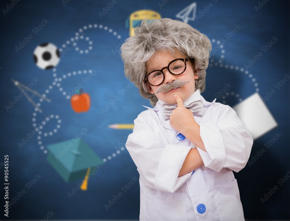 Composite image of cute pupil in lab coat 