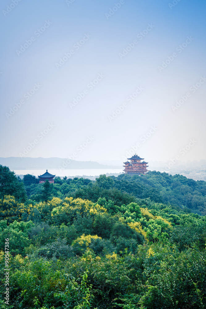 The beautiful scenery of hangzhou in the evening, China