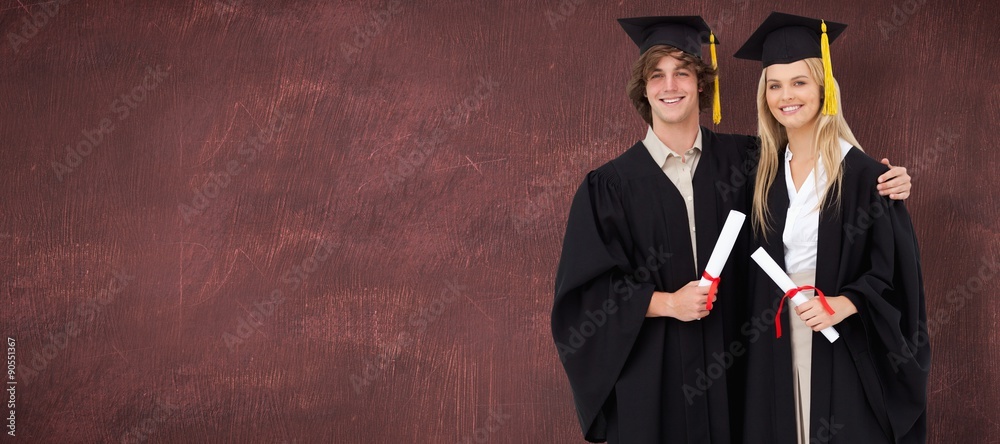 Composite image of two students in graduate robe