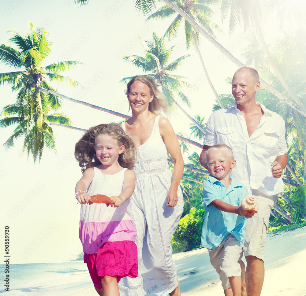 Family Happiness Beach Tropical Paradise Fun Concept