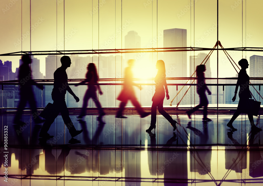 Back Lit People Walking Mall城市景观购物概念