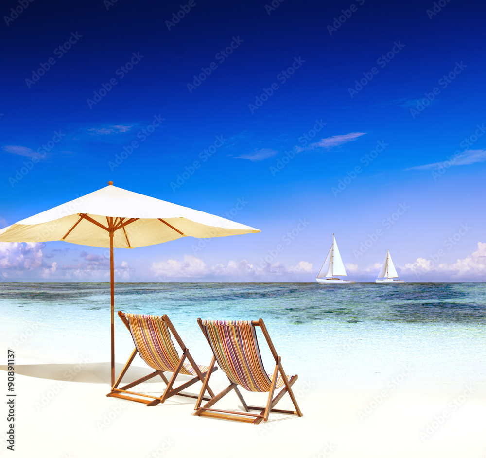 Deck Chair on the Trapical Beach Ocean Concept