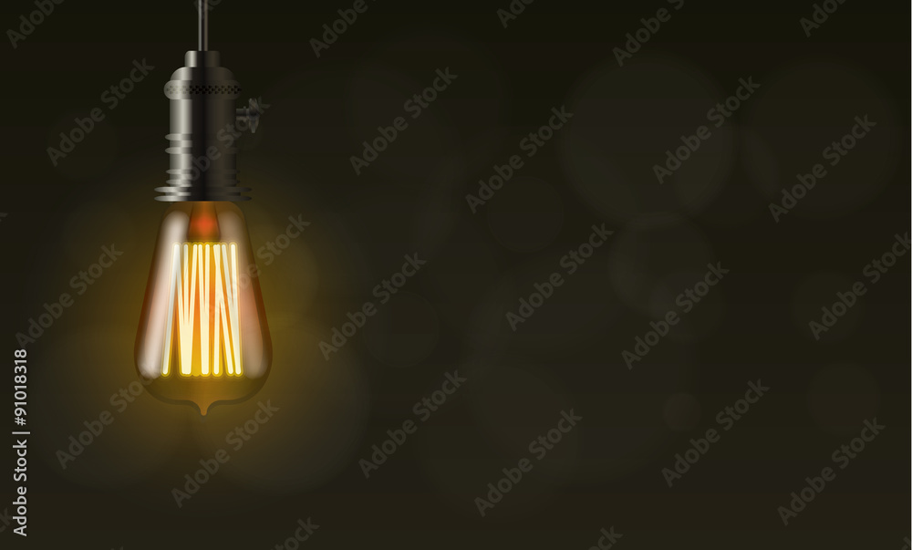 Edison light bulb, vector background with copy space