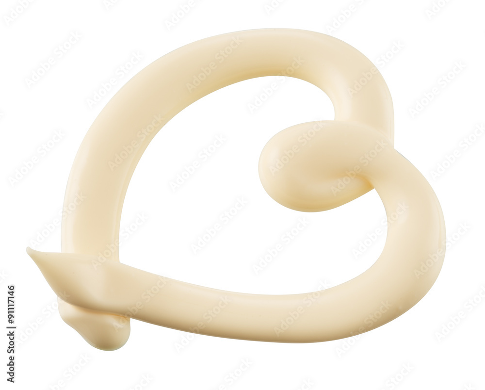 Handful of mayonnaise. Heart on white background. Clipping path.