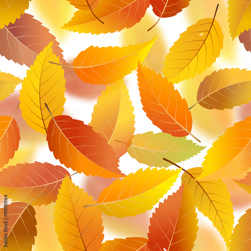 Seamless pattern with autumn maple leaves on white background