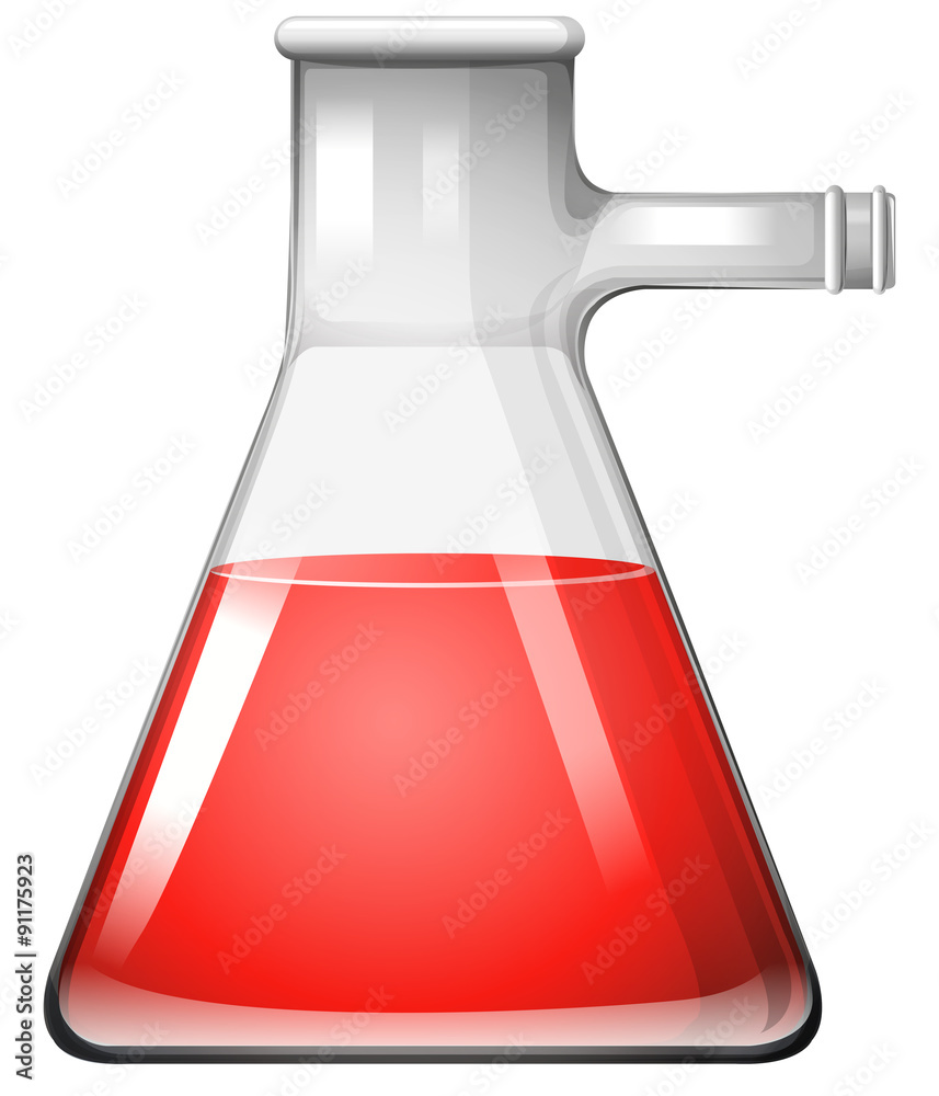 Glass beaker with red liquid