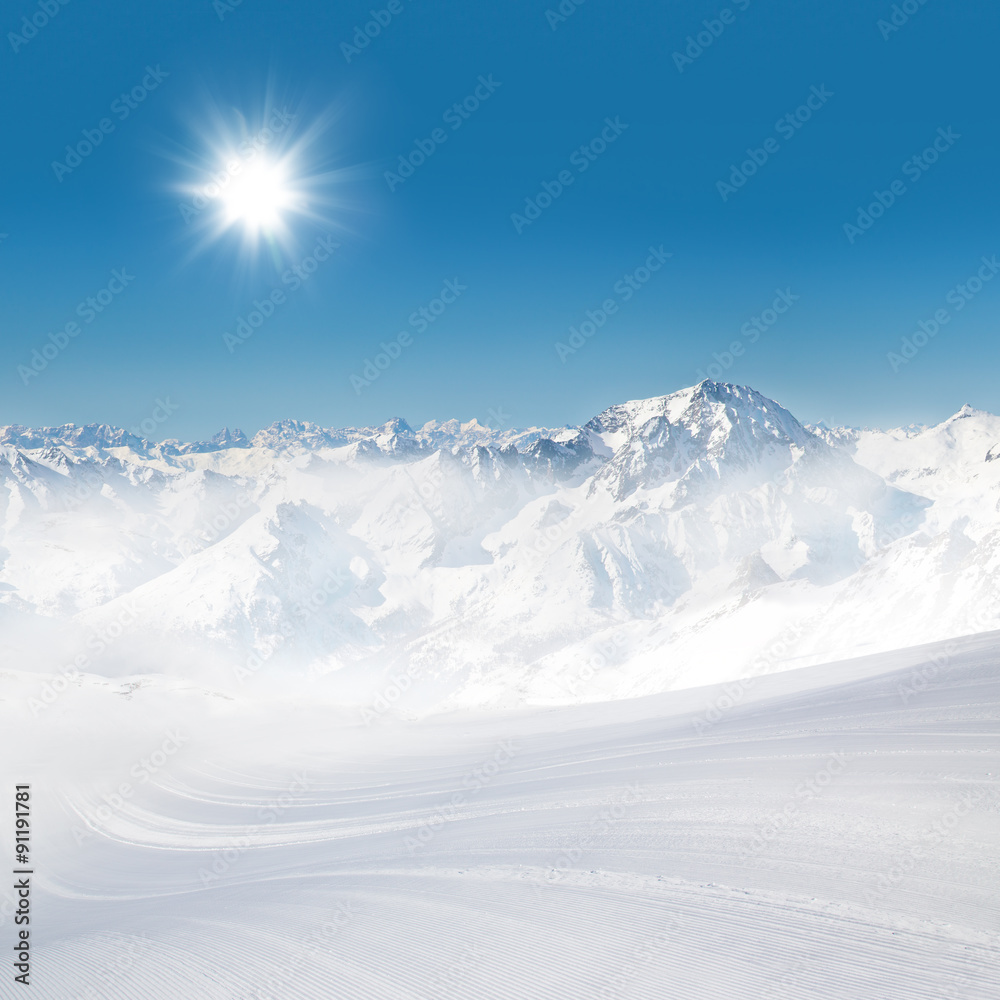 冬雪时节的阿尔卑斯全景