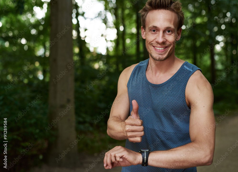 Fit Guy Showing Thumbs up at the Park