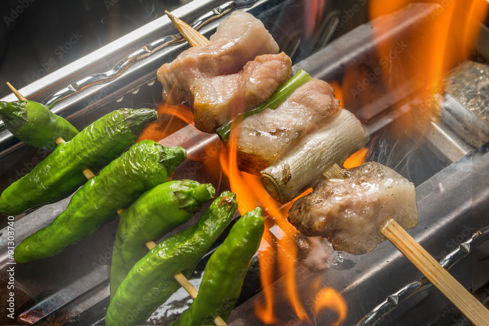 やきとり　Barbecued chicken set Japanese food