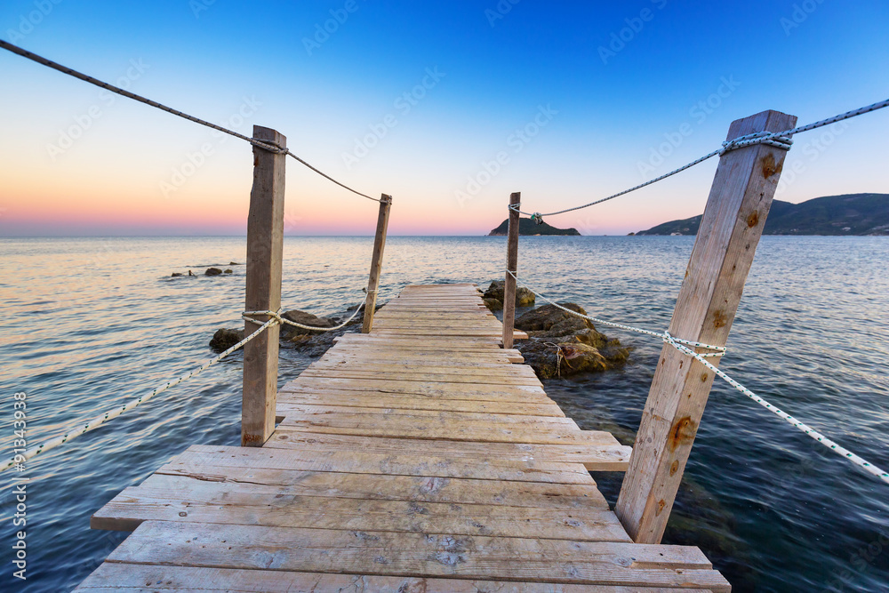 Beautiful beach of Zakhynthos island at sunset, Greece