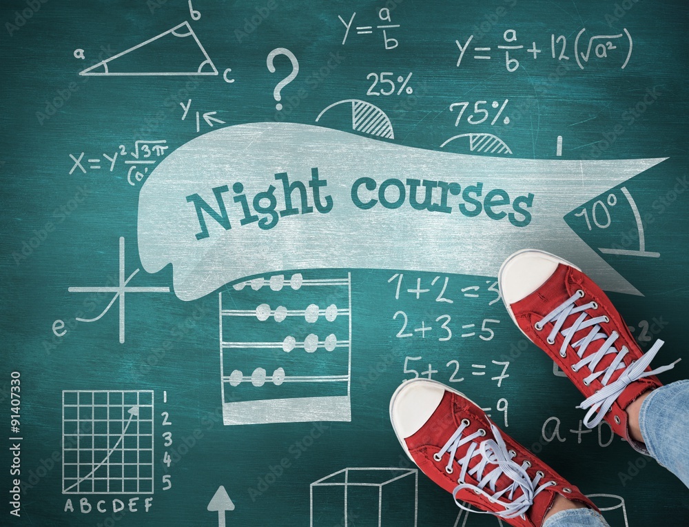 Night courses against green chalkboard