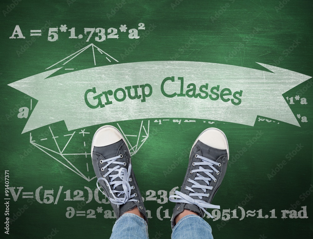 Group classes against green chalkboard