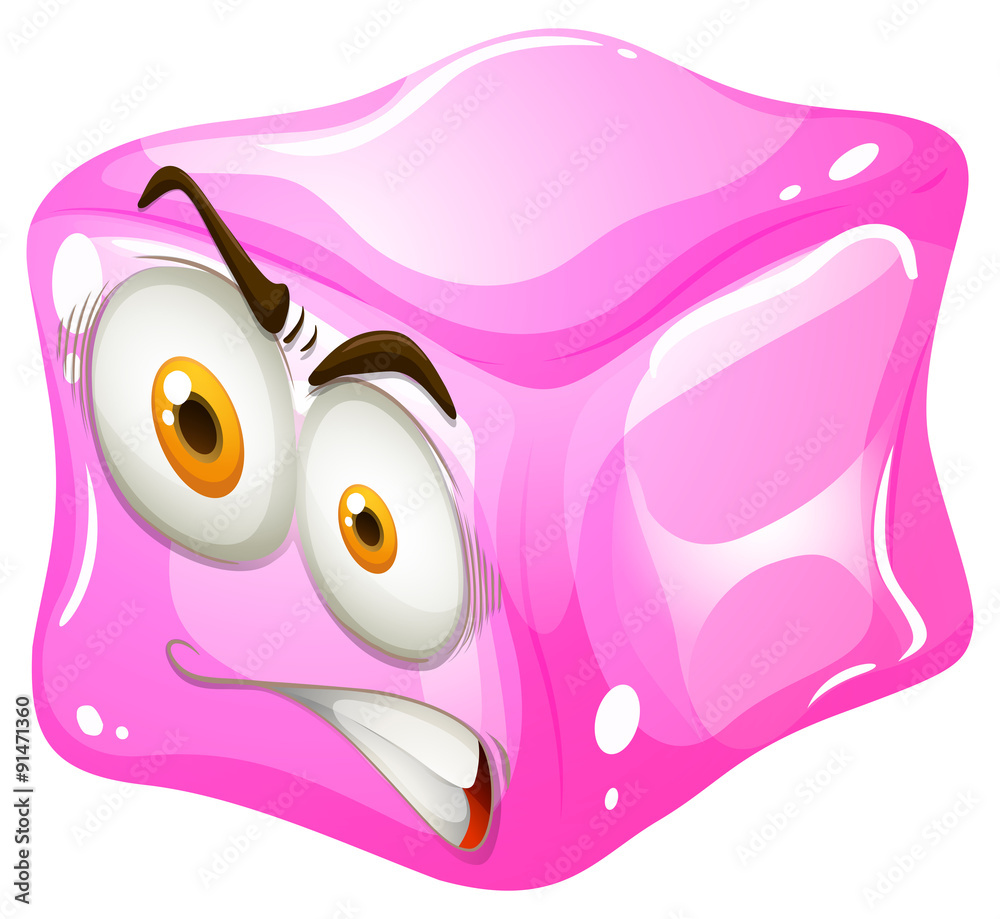 Pink cube with angry face