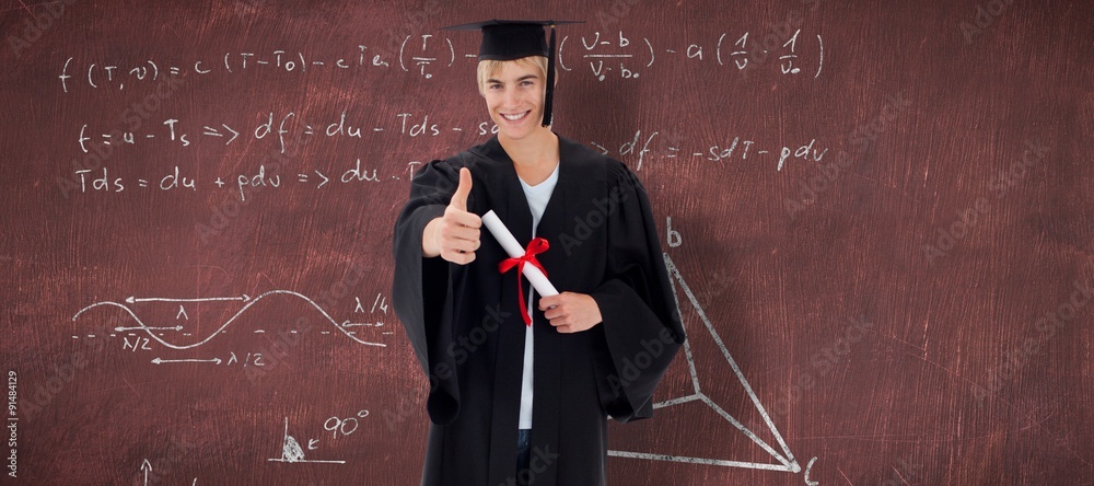 Composite image of happy teen guy celebrating graduation