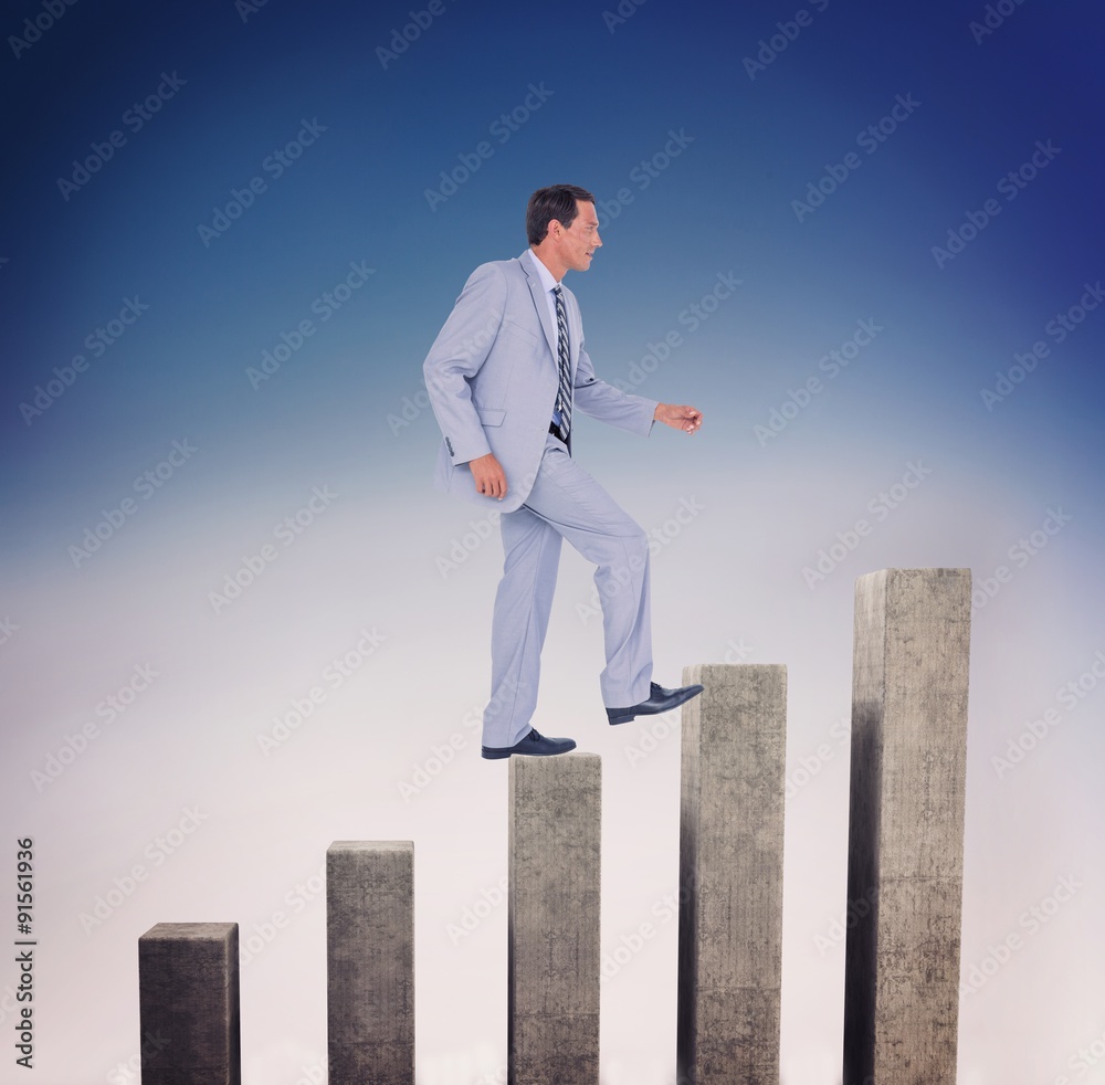 Composite image of side view of businessman walking