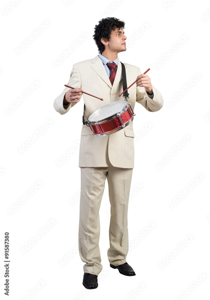 Businessman playing drums