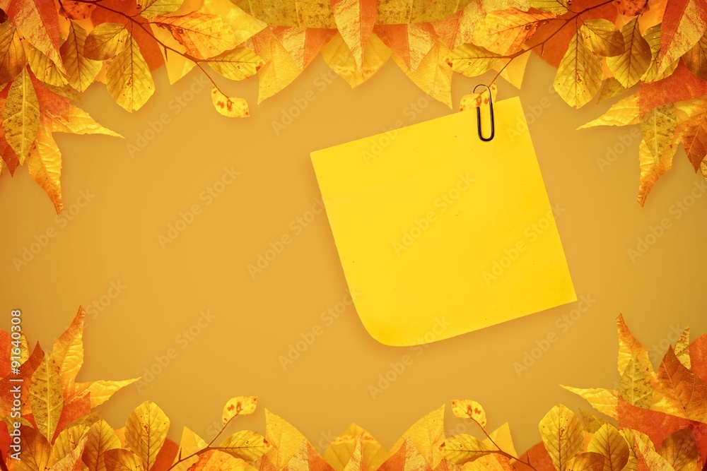 Composite image of  sticky note with grey paperclip