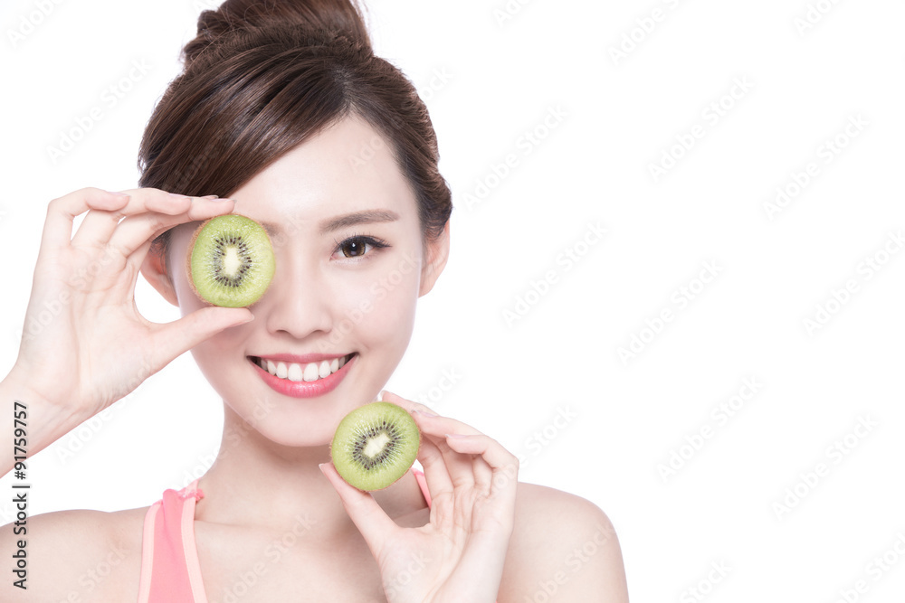 Beauty woman and Kiwi fruit