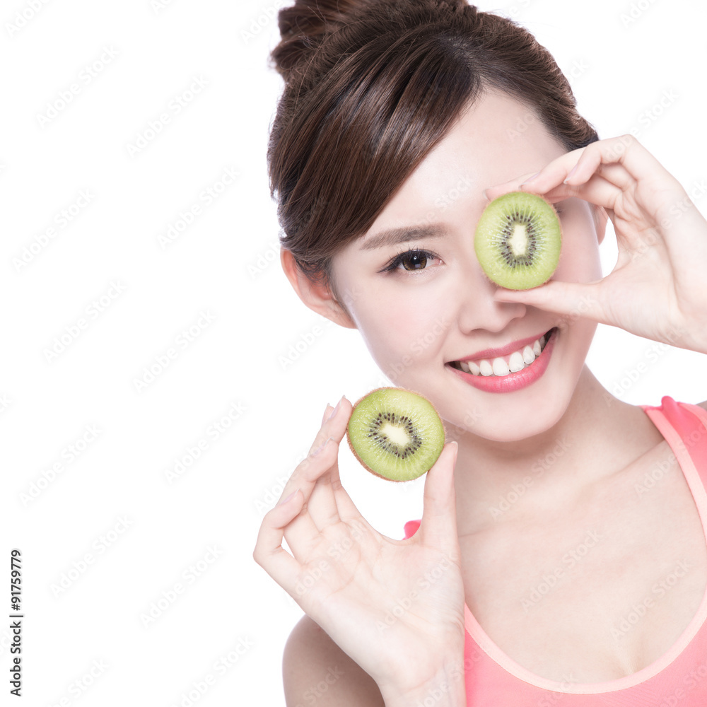 Beauty woman and Kiwi fruit