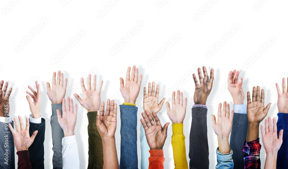 Group of Hands Arms Raised Vounteer Concept