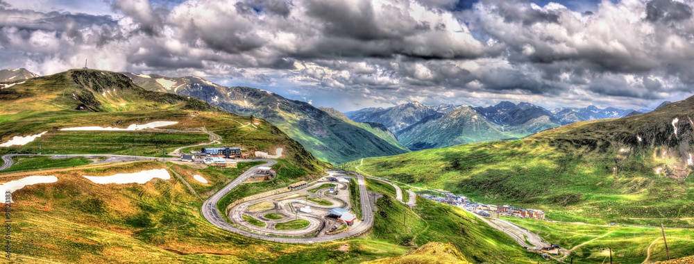 View of Port dEnvalira (2408 m) mountain pass in Andorra