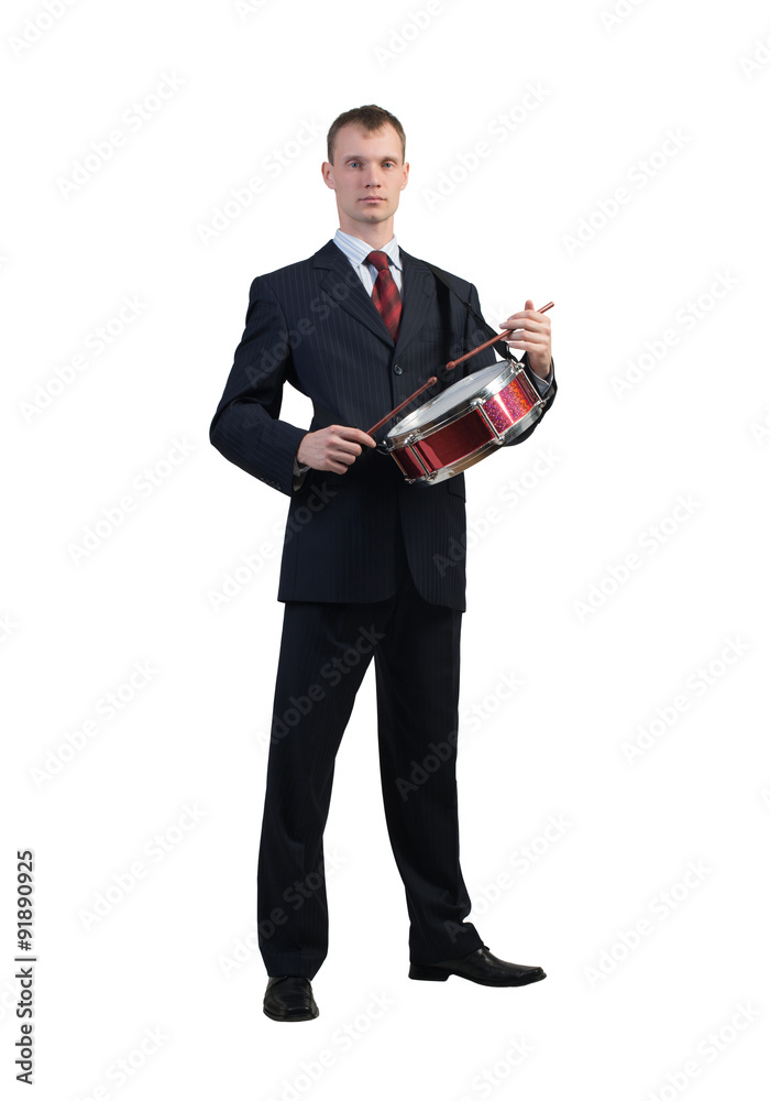 Businessman playing drums