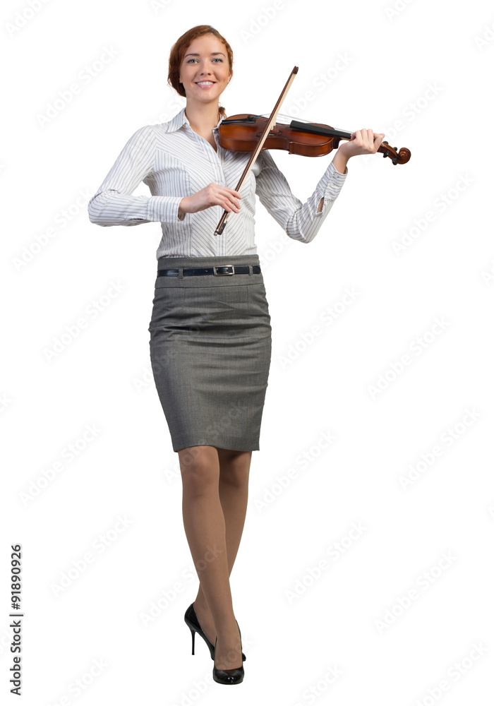 Businesswoman playing violin