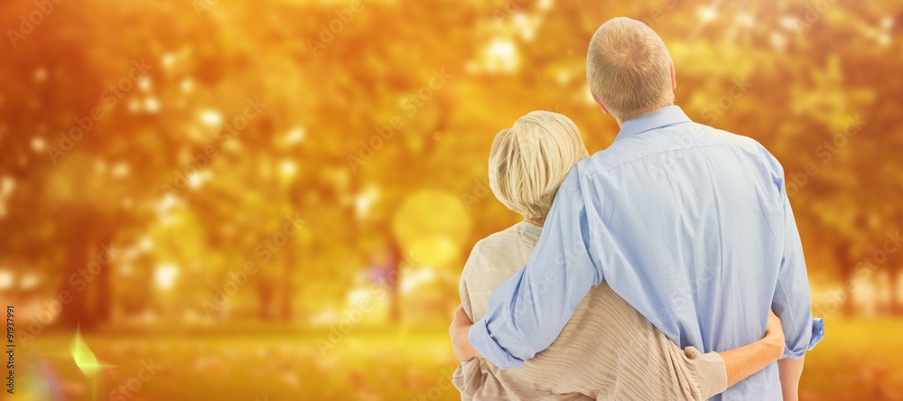 Composite image of mature couple hugging and looking