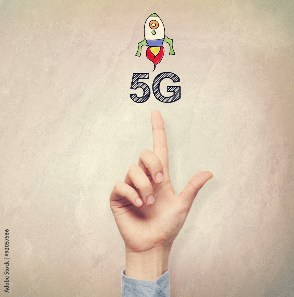 Hand pointing to 5G concept