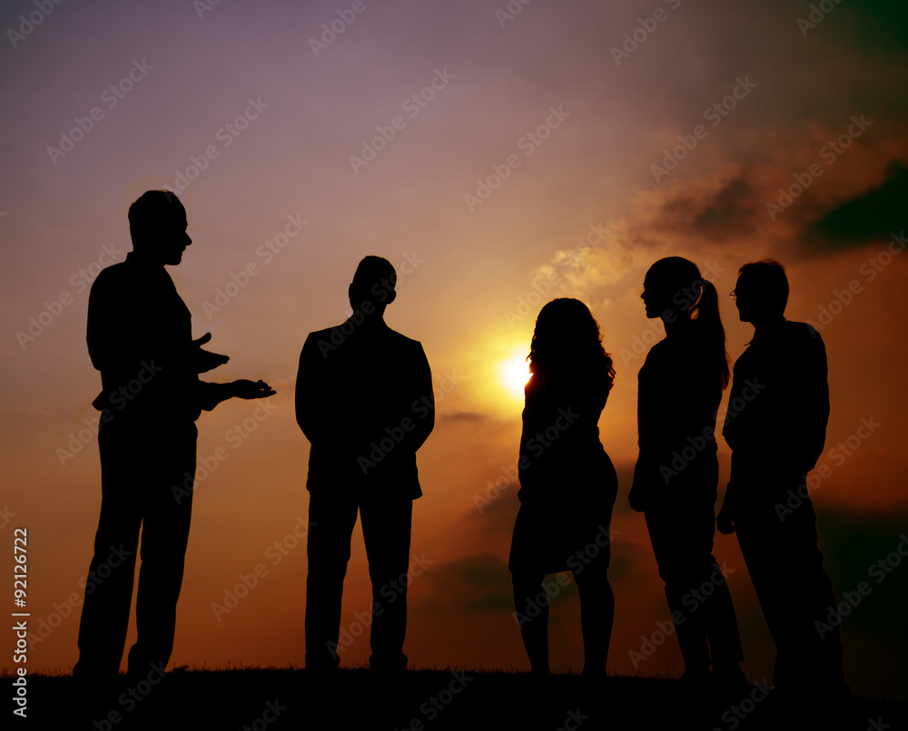 Business People Meeting Outdoors Silhouette Concept