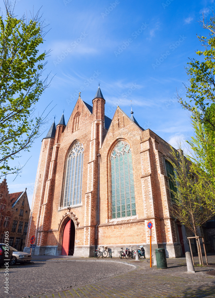 Beautiful church during summer sunny day in Bruges