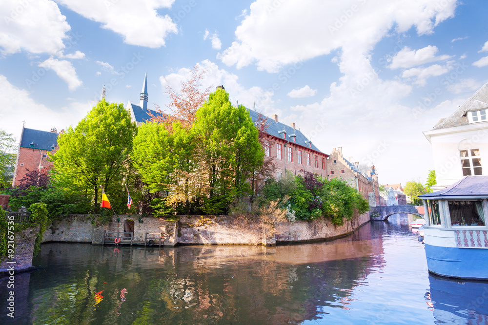 Dijver view from the river in Bruges, Belgium