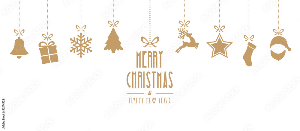 christmas elements hanging gold isolated background