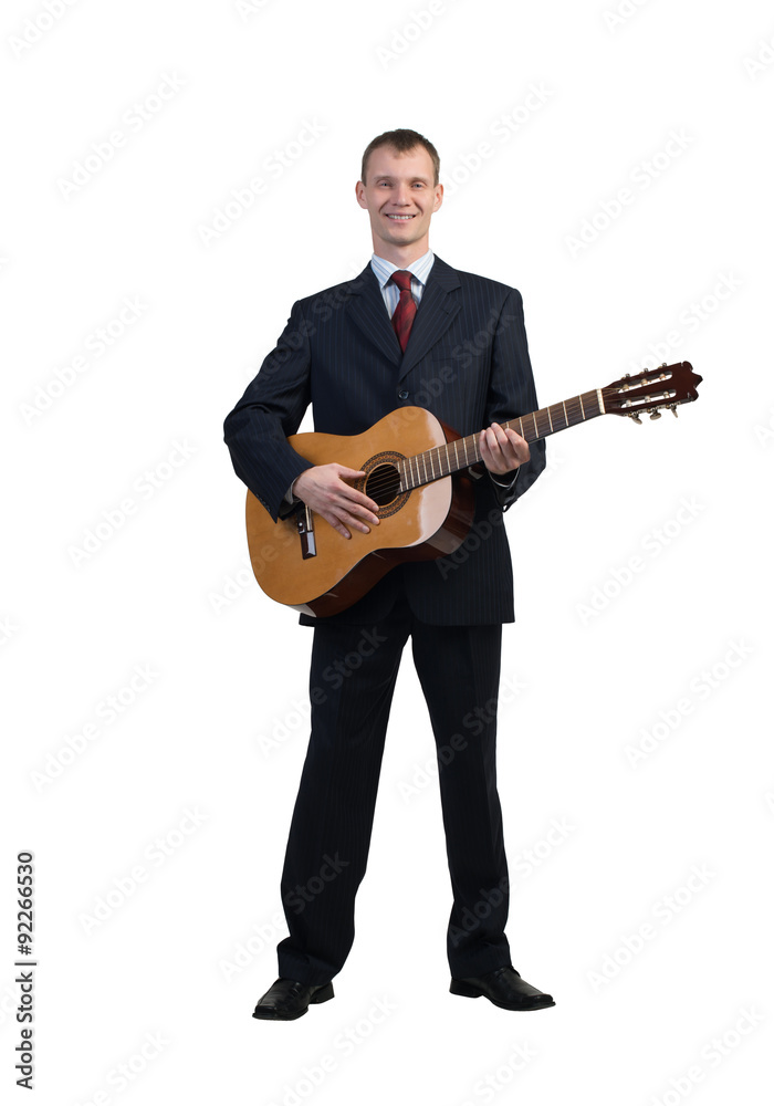 Businessman playing guitar