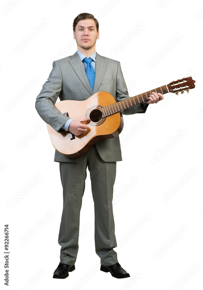 Businessman playing guitar